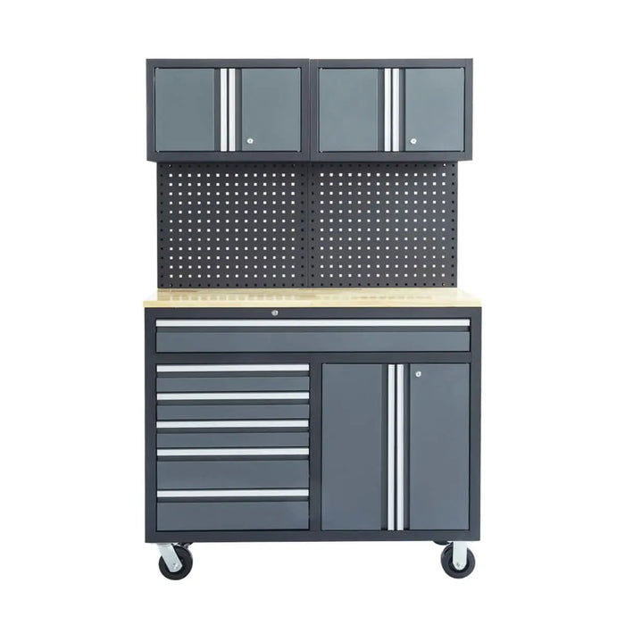 TMG Industrial Pro Series 48” 6-Drawer Workbench Cabinet Combo with Pegboard, 1” Wood Benchtop, TMG-WBC48