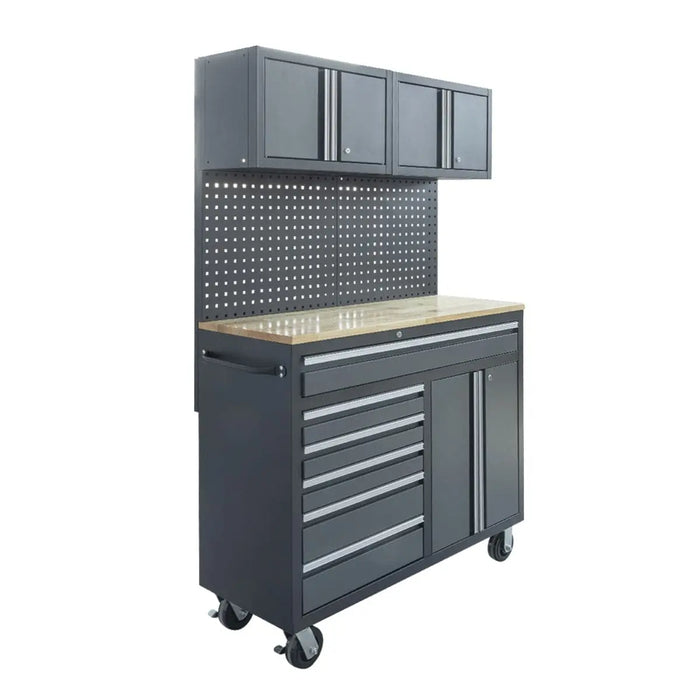 TMG Industrial Pro Series 48” 6-Drawer Workbench Cabinet Combo with Pegboard, 1” Wood Benchtop, TMG-WBC48