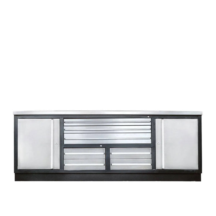 TMG Industrial Pro Series 7’ Stainless Steel Workbench, 7 Lockable Drawers, 2 Storage Cabinets, All-in-One Welded Frame, TMG-WB707S (Previously TMG-WB85S)