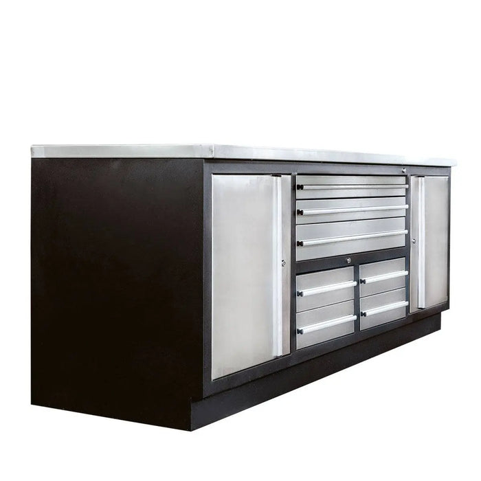 TMG Industrial Pro Series 7’ Stainless Steel Workbench, 7 Lockable Drawers, 2 Storage Cabinets, All-in-One Welded Frame, TMG-WB707S (Previously TMG-WB85S)