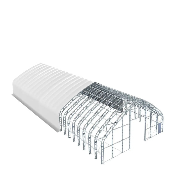 TMG Industrial Pro Series 70' x 150' Dual Truss Storage Shelter with Heavy Duty 32 oz PVC Cover & Drive Through Doors, TMG-DT70150-PRO