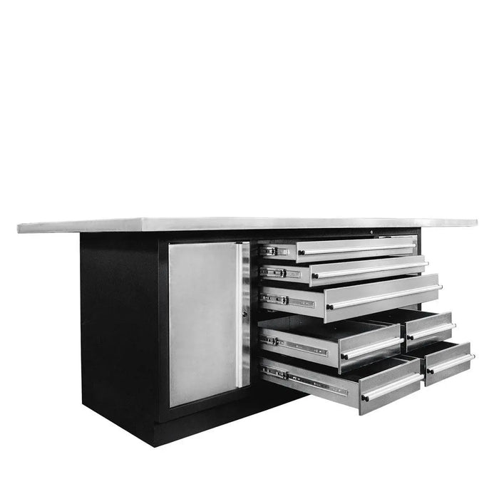 TMG Industrial Pro Series Stainless-Steel Extra-Large 85” x 45” Platform Workbench, 7 Lockable Drawers, 2 Storage Cabinets, All-in-One Welded Frame, TMG-WB708S (Previously TMG-WB85XS)