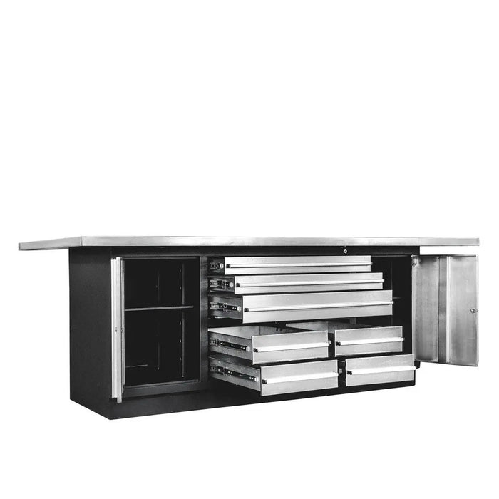 TMG Industrial Pro Series Stainless-Steel Extra-Large 85” x 45” Platform Workbench, 7 Lockable Drawers, 2 Storage Cabinets, All-in-One Welded Frame, TMG-WB708S (Previously TMG-WB85XS)