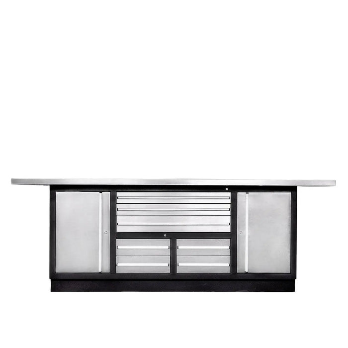 TMG Industrial Pro Series Stainless-Steel Extra-Large 85” x 45” Platform Workbench, 7 Lockable Drawers, 2 Storage Cabinets, All-in-One Welded Frame, TMG-WB708S (Previously TMG-WB85XS)