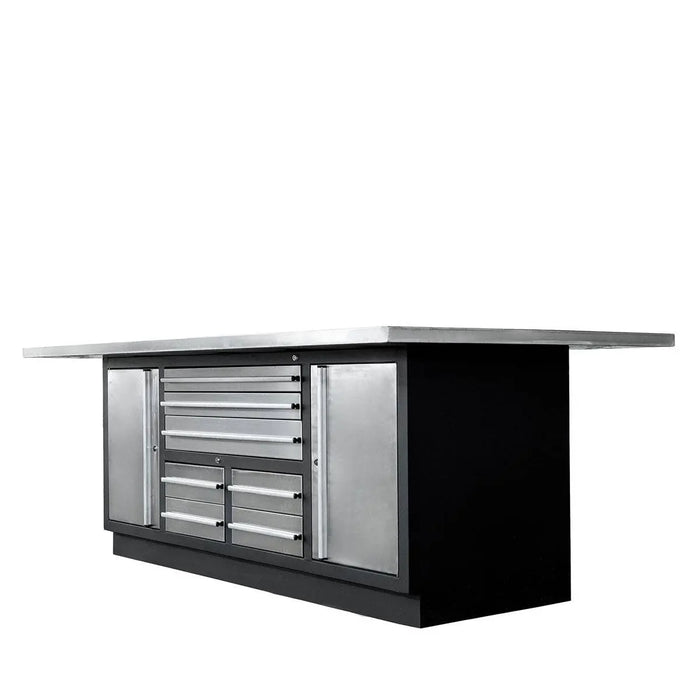 TMG Industrial Pro Series Stainless-Steel Extra-Large 85” x 45” Platform Workbench, 7 Lockable Drawers, 2 Storage Cabinets, All-in-One Welded Frame, TMG-WB708S (Previously TMG-WB85XS)