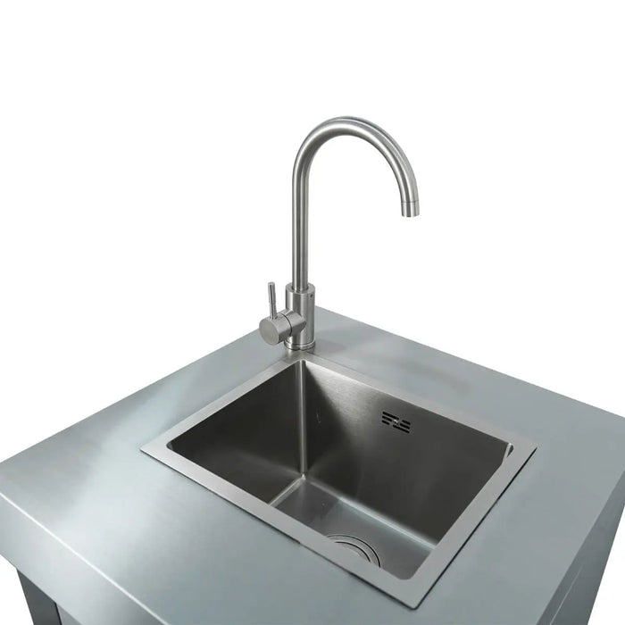 TMG Industrial Stainless Steel Outdoor Kitchen, 6 Main Burners, Rear Burner, Side Burner, Integrated Sink & Refrigerator, CSA/CE Certified, TMG-LKS08