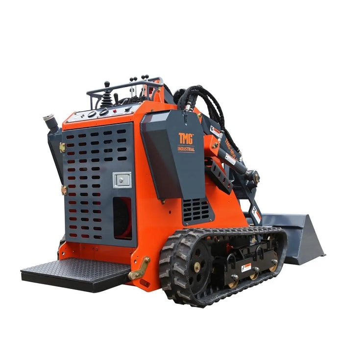 TMG Industrial Stand-On Mini Track Loader, 22 HP Honda Engine, Eaton Hydraulic Motor, Permco Hydraulic Pump, Italian Hydro Control Valve, Joystick Controls, 750 lb Load Capacity, Smooth Bucket Included, TMG-MVL22H