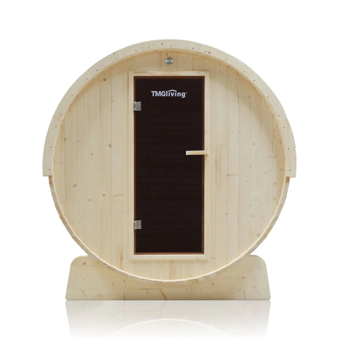 TMG LIVING Outdoor White Pine Barrel Sauna, Three Person, Tempered Glass Door, TMG-LSN41