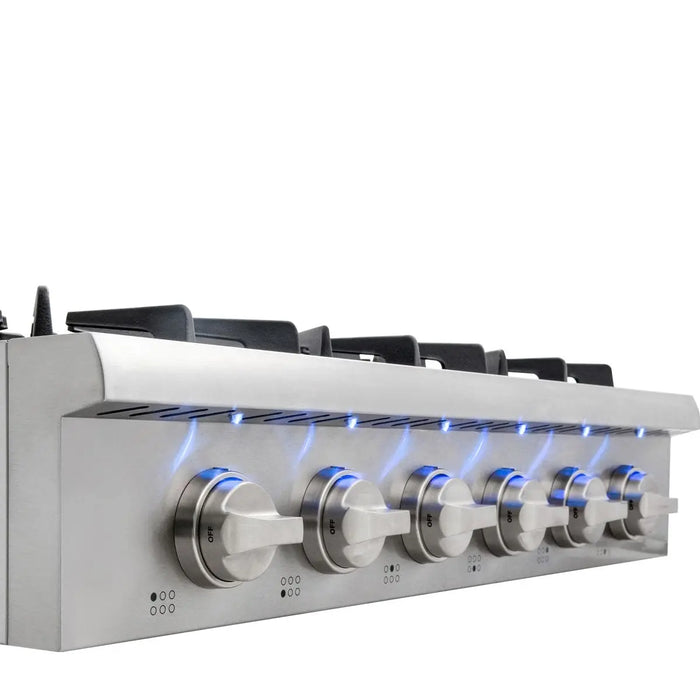 TMG Living Kitchen 36” Gas Range Cooktop, 6 Burners, 15000-18000 BTU w/680 BTU Simmer, LPG/NG Fuel, Blue LED Lights, TMG-HRG36T