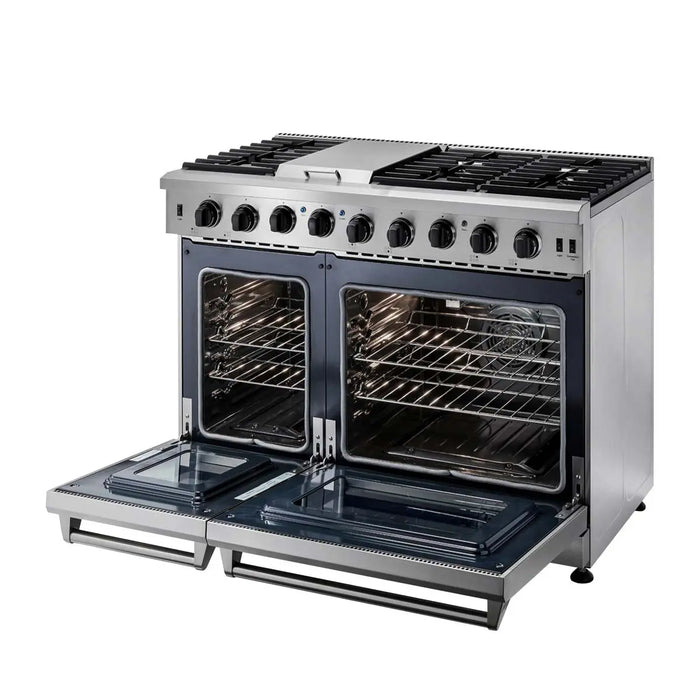 TMG Living Kitchen 48” Freestanding Gas Convection Range, Commercial Convection Fan, 3-Layered Glass Window, 9000-18500 BTU, TMG-HRG48