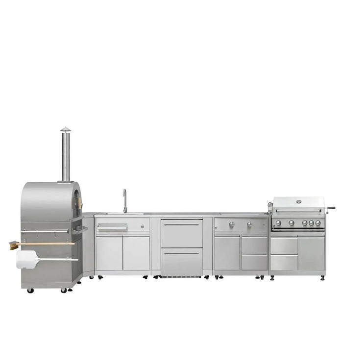 TMG Living Kitchen Pro Series 7-Piece Stainless Steel Modular Outdoor Kitchen Suite Set, 35” Refrigerator Cabinet, 32” BBQ, 4-Burner Gas Grill, Sink, Side Burner, Corner Cabinet, Pizza Oven, TMG-LKS12