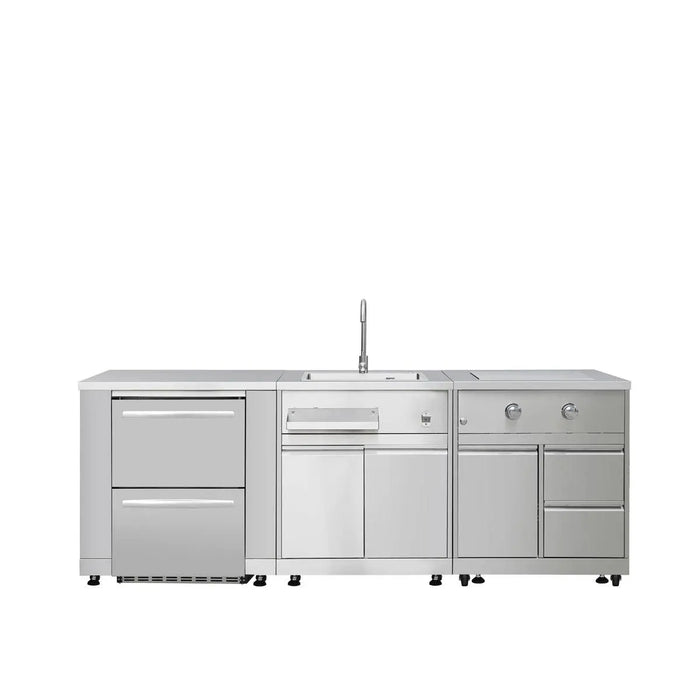 TMG Living Kitchen Pro Series 7-Piece Stainless Steel Modular Outdoor Kitchen Suite Set, 35” Refrigerator Cabinet, 32” BBQ, 4-Burner Gas Grill, Sink, Side Burner, Corner Cabinet, Pizza Oven, TMG-LKS12