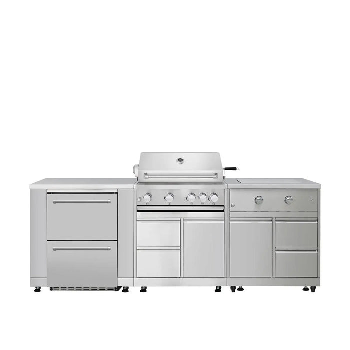 TMG Living Kitchen Pro Series 7-Piece Stainless Steel Modular Outdoor Kitchen Suite Set, 35” Refrigerator Cabinet, 32” BBQ, 4-Burner Gas Grill, Sink, Side Burner, Corner Cabinet, Pizza Oven, TMG-LKS12