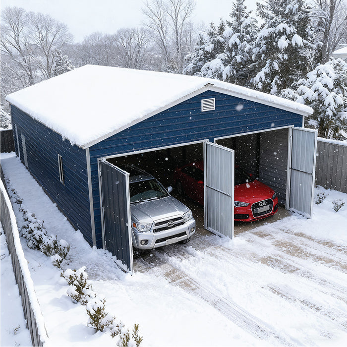 20' x 40' Metal Garage Shed, 9' High Double Front Doors, 13’ Peak, 800 Sq-Ft TMG-MS2040