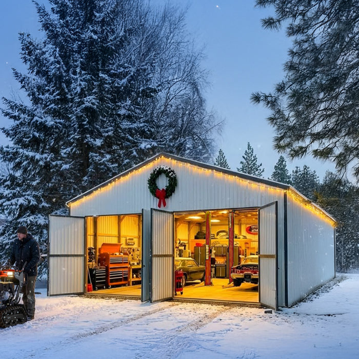 30' x 30' Metal Garage Shed – Steel Building with 11’ Clearance High Front Doors, Side Entry Door, 16 GA Steel Structure TMG-MS3030 TMG Industrial