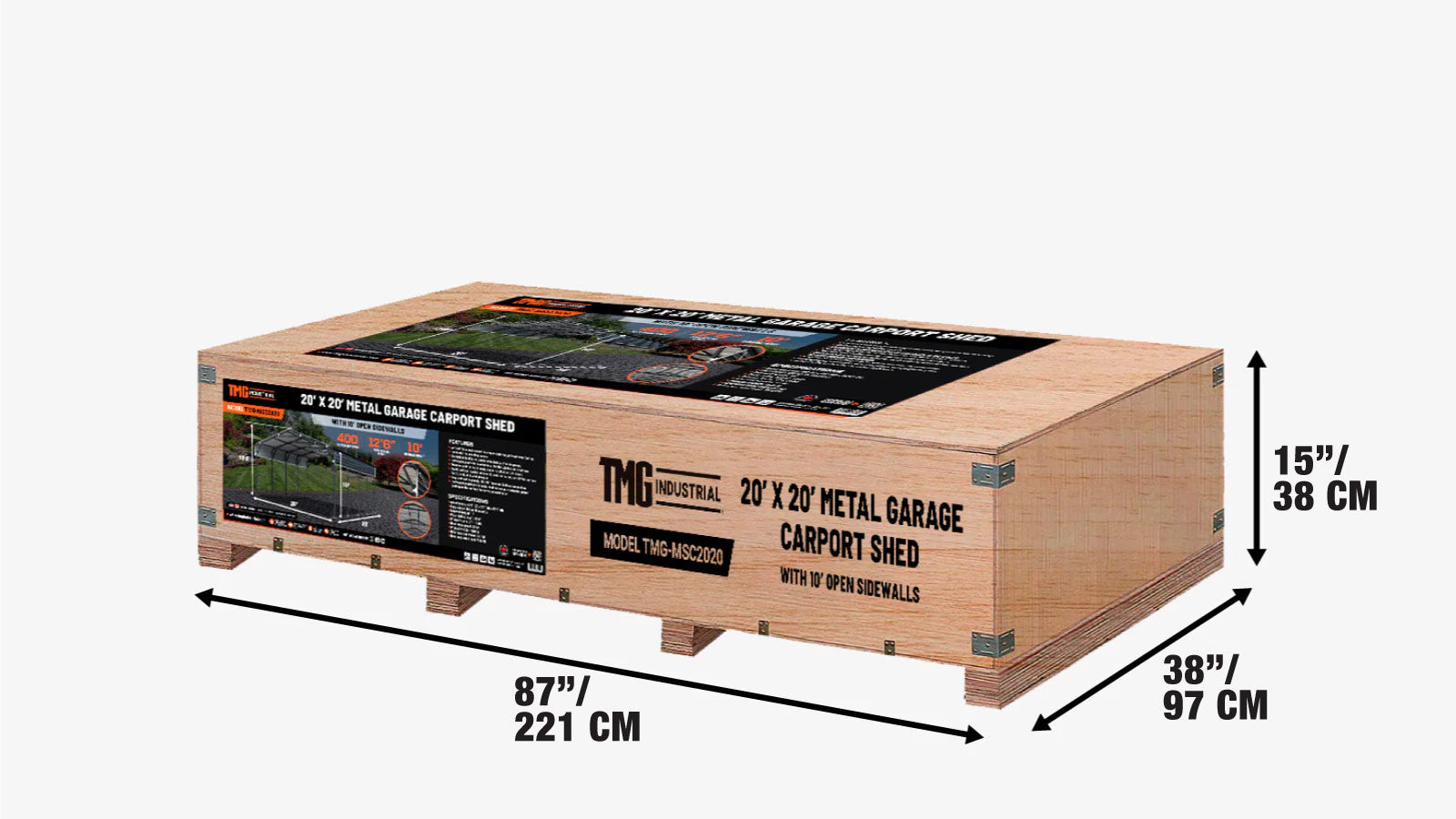 6 × 6 m Metal Shed Carport with 2.9 m Enclosed Sidewalls, 3.8 m Peak Height, TMG-MSC2020F-shipping-info-image