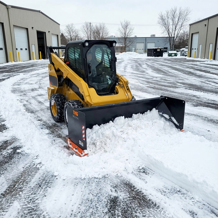 9’ Skid Steer Snow Pusher w/Steel Cutting Edge, Pivoting Wear Shoes, Side Braces, 40-70 HP, TMG-SP09 TMG Industrial