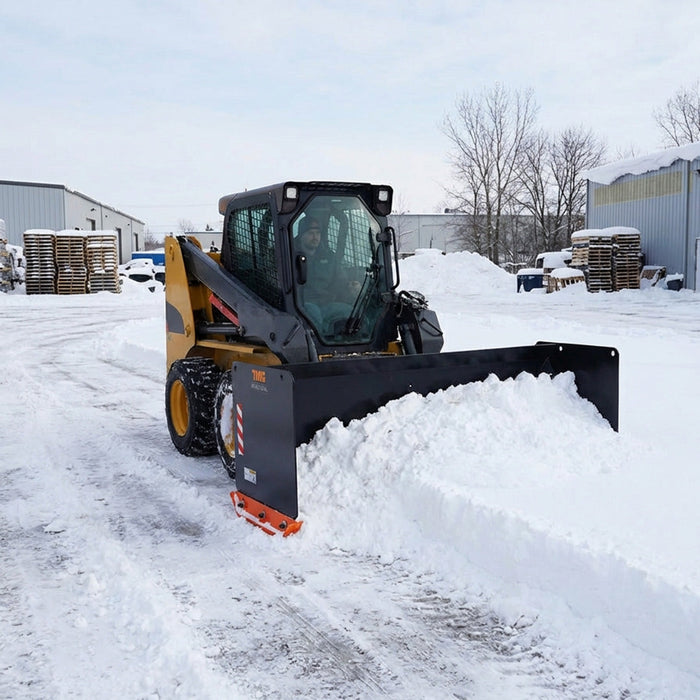 9’ Skid Steer Snow Pusher w/Steel Cutting Edge, Pivoting Wear Shoes, Side Braces, 40-70 HP, TMG-SP09