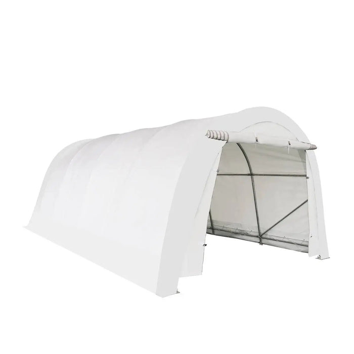 TMG Industrial 12’ x 20’ Car Shelter w/Rounded Roof & Heavy-Duty 11 OZ PE Fabric Cover, Galvanized Steel Frame, Fabric front roll-up door, TMG-ST1220R