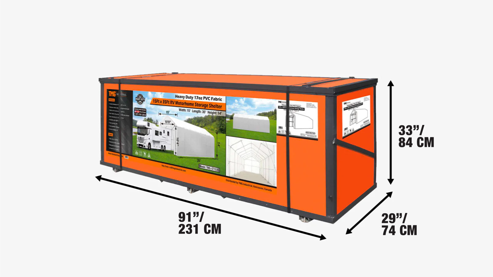 4.6 x 10.7 m RV/Motorhome Storage Shelter with Heavy-Duty 570 gsm PVC Cover, TMG-ST1535-shipping-info-image