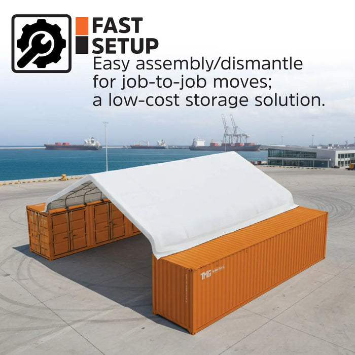9m × 12m (30' × 40') PVC Fabric Container Peak Roof Shelter, Pro Series, Fire Retardant, UV Protected, TMG-ST3042CV (Previously ST3041CV) TMG Industrial