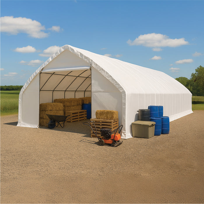 30' x 50' Straight Wall Peak Ceiling Storage Shelter with Heavy Duty 10 oz PE Cover TMG-ST3052E (Previously ST3050E) TMG Industrial