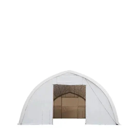 TMG-ST4081E 40' x 80' Peak Ceiling Storage Shelter, Single Truss, 11oz PE Cover, 13' W x 16' H Wide Open Door on Two End Walls (Discontinued)