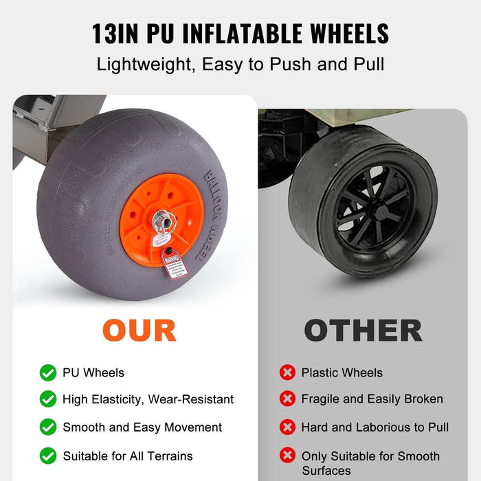 VEVOR Beach Fishing Cart, 500 lbs Load Capacity, Fish and Marine Cart with Four 13" Big Wheels PU Balloon Tires for Sand, Heavy-Duty Aluminum Pier Wagon Trolley with 6 Rod Holders for Fishing, Picnic, DOBA-MC500