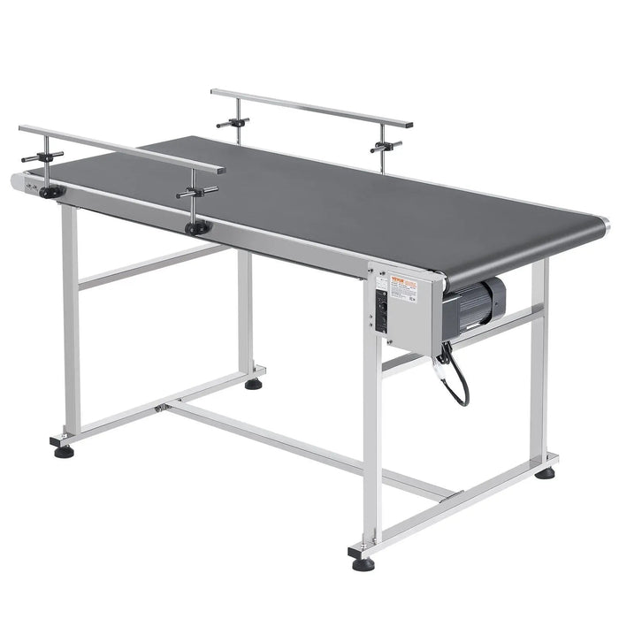 VEVOR Belt Conveyor, 59 x 23.6 inch Conveyor Table, Heavy Duty Stainless Steel Motorized Belt Conveyor for Inkjet Coding Applications Powered PVC Belt Anti-Static Adjustable Speed (Double Guardrail), DOBA-CB59