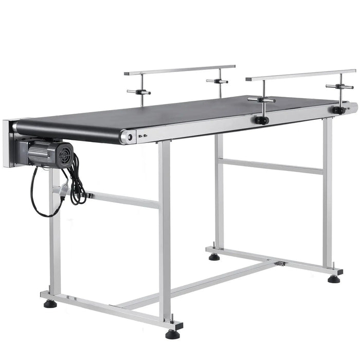 VEVOR Belt Conveyor, 59 x 23.6 inch Conveyor Table, Heavy Duty Stainless Steel Motorized Belt Conveyor for Inkjet Coding Applications Powered PVC Belt Anti-Static Adjustable Speed (Double Guardrail), DOBA-CB59