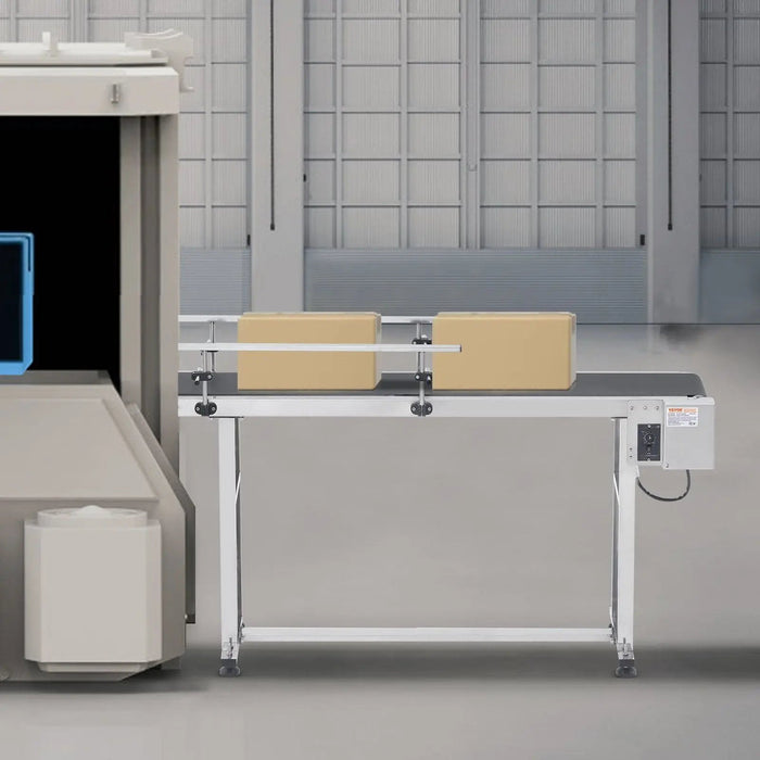 VEVOR Belt Conveyor, 59 x 23.6 inch Conveyor Table, Heavy Duty Stainless Steel Motorized Belt Conveyor for Inkjet Coding Applications Powered PVC Belt Anti-Static Adjustable Speed (Double Guardrail), DOBA-CB59