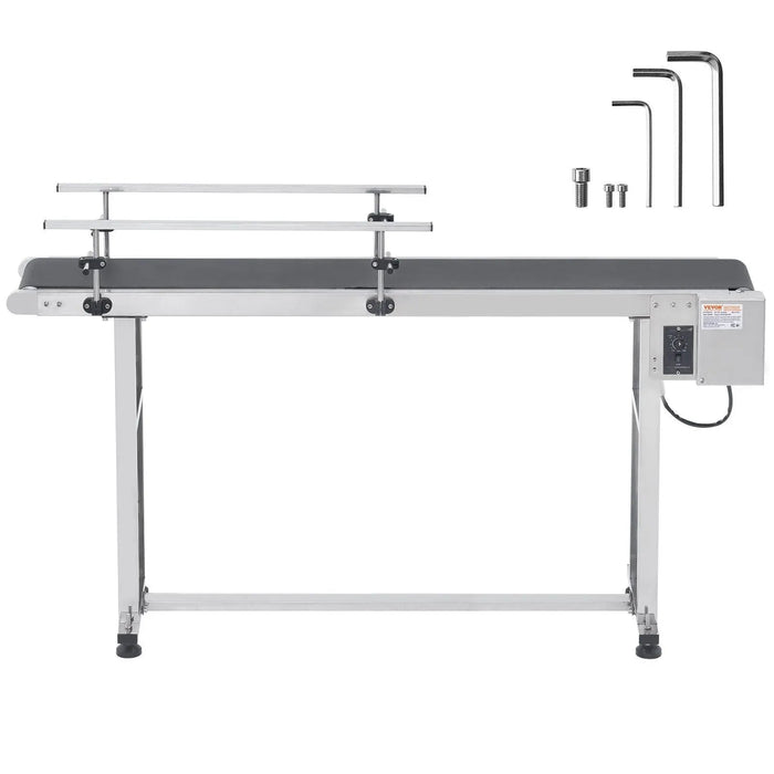VEVOR Belt Conveyor, 59 x 23.6 inch Conveyor Table, Heavy Duty Stainless Steel Motorized Belt Conveyor for Inkjet Coding Applications Powered PVC Belt Anti-Static Adjustable Speed (Double Guardrail), DOBA-CB59