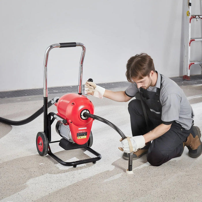 120FT x 6/5" Drain Cleaner Machine, 1100W Motor, Sectional Snake Auger, Manual Feed Design, DOBA-DAC120