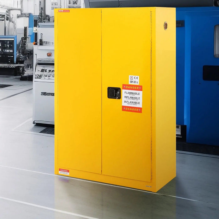 VEVOR Flammable Safety Cabinet, 45 Gal, Cold-Rolled Steel Flammable Liquid Storage Cabinet, 42.9 x 18.1 x 65.2 in Explosion Proof with 2 Adjustable Shelves 2 Manual Doors for Industrial Use, Yellow, DOBA-CF45