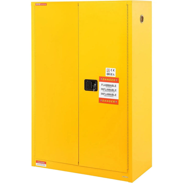 VEVOR Flammable Safety Cabinet, 45 Gal, Cold-Rolled Steel Flammable Liquid Storage Cabinet, 42.9 x 18.1 x 65.2 in Explosion Proof with 2 Adjustable Shelves 2 Manual Doors for Industrial Use, Yellow, DOBA-CF45