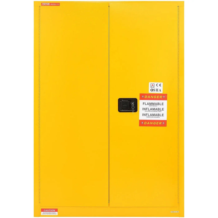 VEVOR Flammable Safety Cabinet, 45 Gal, Cold-Rolled Steel Flammable Liquid Storage Cabinet, 42.9 x 18.1 x 65.2 in Explosion Proof with 2 Adjustable Shelves 2 Manual Doors for Industrial Use, Yellow, DOBA-CF45