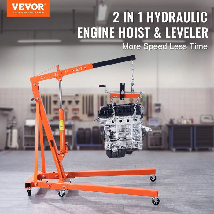 VEVOR Hydraulic Engine Hoist with Lever, 2 Ton/4400 LBS Heavy-duty Cherry Picker Shop Crane, Foldable Engine Crane and Engine Hoist leveler for Auto Repair, Motors, Weights Lifting, Loading, DOBA-HHL2