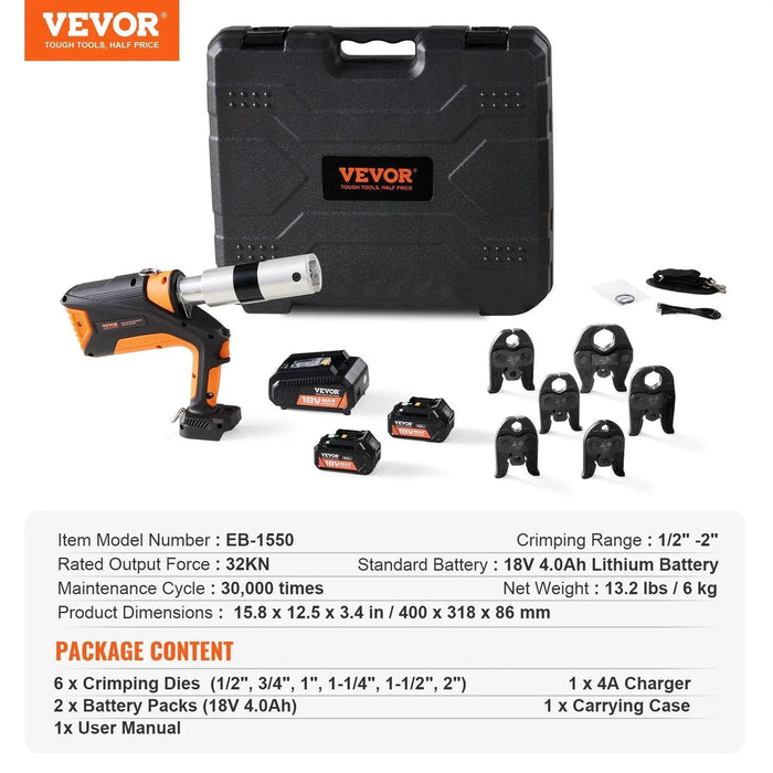 18V Electric Pro Press Tool, 1/2"–2" Pipe Capacity, 360° Rotating Crimper, Brushless Motor with 6 Jaws, DOBA-PT18