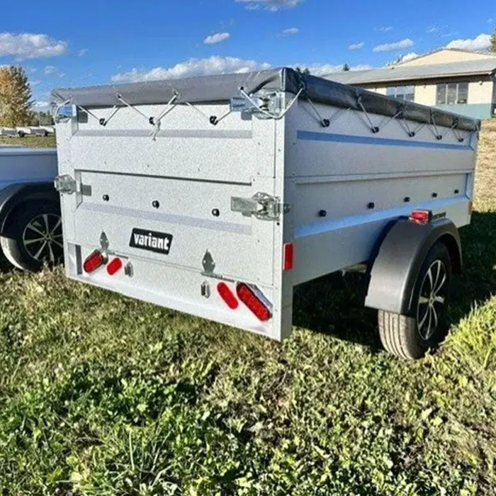 Variant 7’ Heavy Duty Utility Tilt Trailer with Extended Solid Sides & Tarp Cover, Removable Tailgate, 4.2’x7’ Tilt Bed, MFR #: S205Tilt, Made in Canada