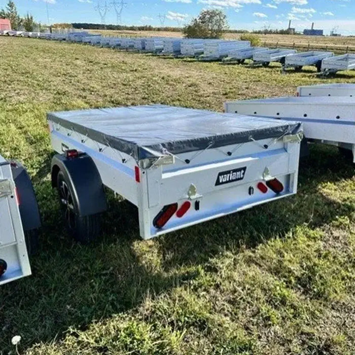 Variant 7’ Heavy Duty Utility Tilt Trailer with Tarp Cover, 4.2’x7’ Tilt Bed, Removable Tailgate, MFR #: S205Tilttarp, Made in Canada