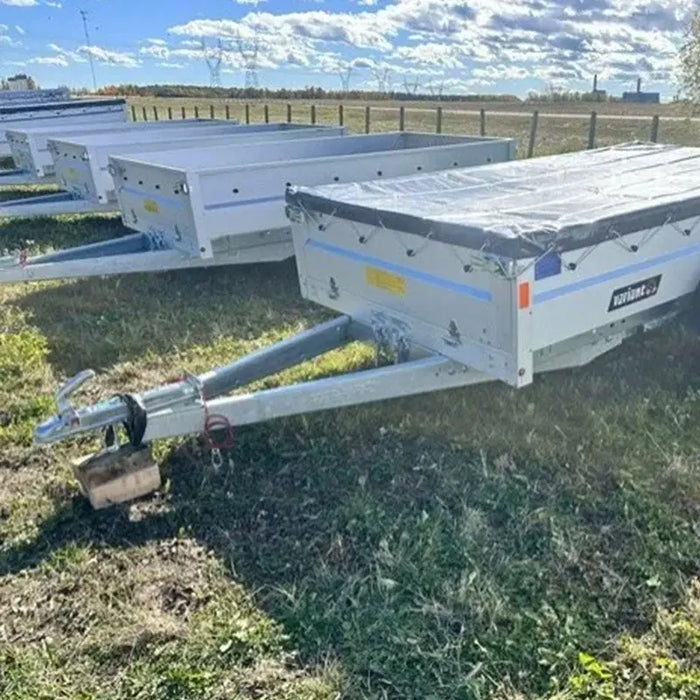 Variant 9’ Heavy Duty Utility Tilt Trailer with Ramp & Tarp Cover, 5’ x 9’ Inner Box, MFR #: 754TiltTarp, Made in Canada