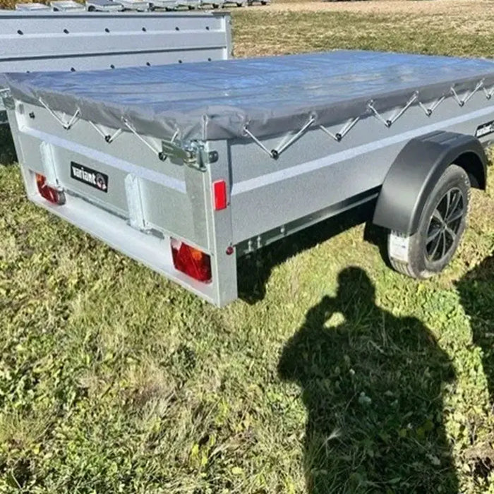 Variant 9’ Heavy Duty Utility Tilt Trailer with Ramp & Tarp Cover, 5’ x 9’ Inner Box, MFR #: 754TiltTarp, Made in Canada