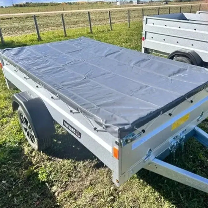 Variant 9’ Heavy Duty Utility Tilt Trailer with Ramp & Tarp Cover, 5’ x 9’ Inner Box, MFR #: 754TiltTarp, Made in Canada
