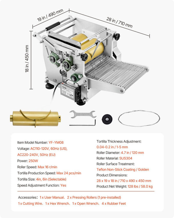 Electric Tortilla Maker, Automatic Corn Tortilla Machine, Dual Size 4" & 6" Cooking Plates, DOBA-TM46