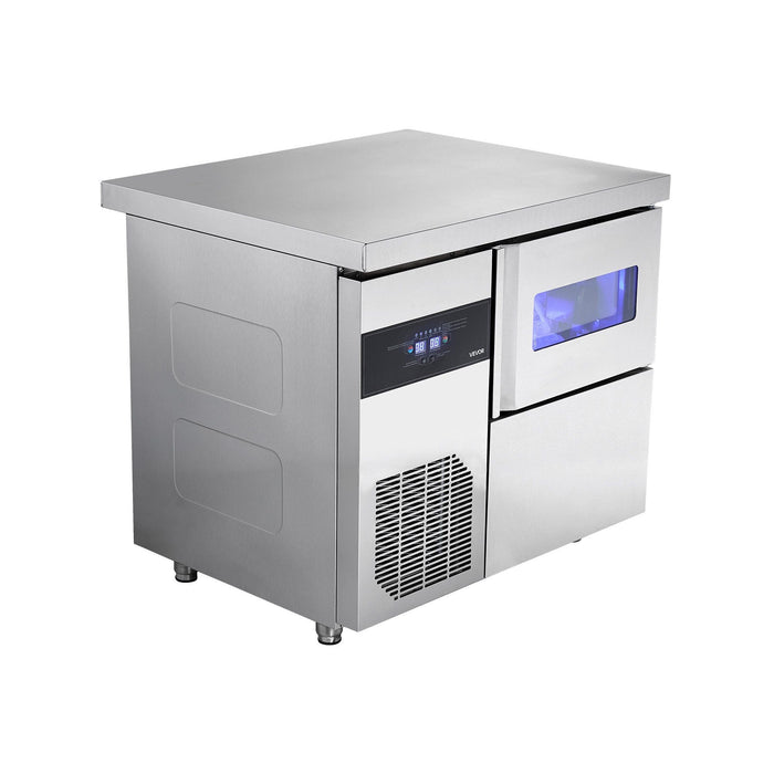 132 lbs/24H Commercial Ice Maker, Stainless Steel with Worktop, 30 lbs Storage & 70 Cubes per Cycle, Self-Cleaning Freestanding Design, DOBA-IM132