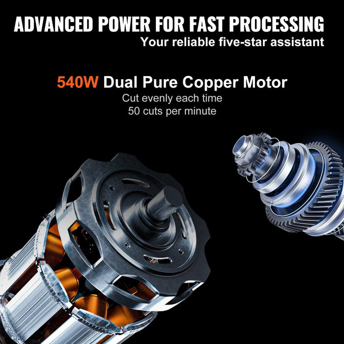 540W Automatic Meat Slicer, 10" Dual Stainless Steel Blades, 0–15mm Adjustable Thickness, Child Lock Protection, DOBA-MS540