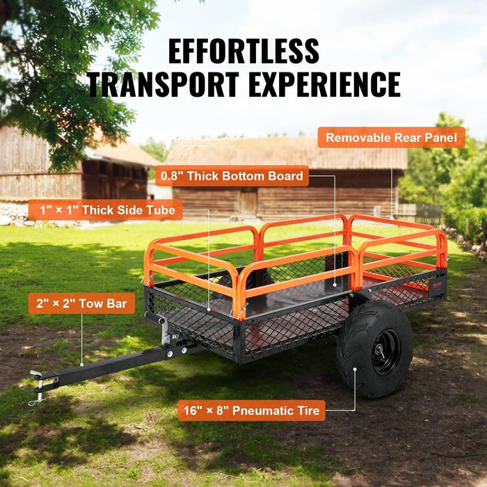 1500 lbs Steel Dump Trailer, 15 Cu. Ft Capacity, Removable Sides, Tow Behind for Mowers/Tractors/ATV, DOBA-DT1500