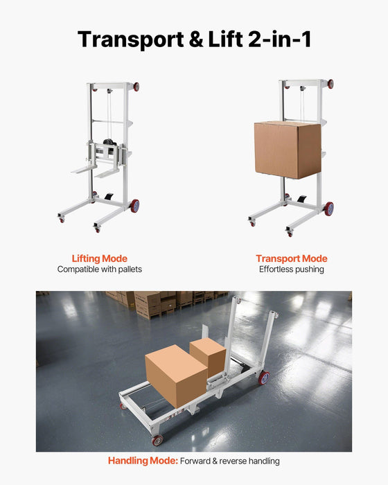 551 lbs Material Lift Winch Stacker, 70" Max Lift Height, Manual Pallet Truck Dolly with Wheels & Adjustable Forks, DOBA-WLT551