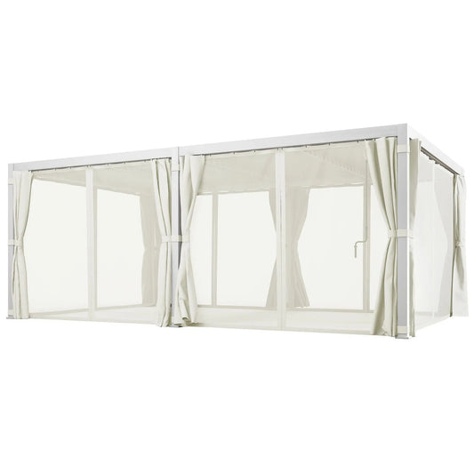 12' x 19' Aluminum Pergola, 2 Adjustable Louvred Roofs, Curtains & Nettings, UV-Fighting & Waterproof, DOBA-PC1219