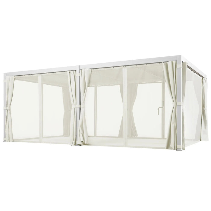 12' x 19' Aluminum Pergola, 2 Adjustable Louvred Roofs, Curtains & Nettings, UV-Fighting & Waterproof, DOBA-PC1219